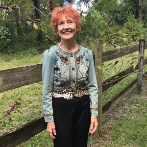 Orage Embroidered Bomber Jacket - Blue and Gold